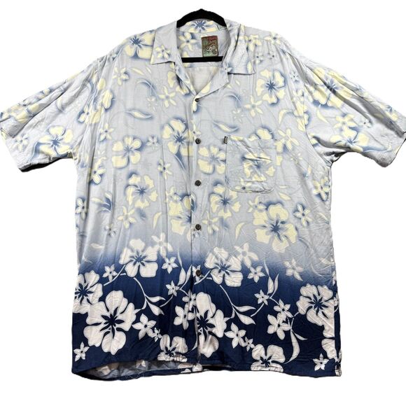 Pineapple Connection Men Shirt Vintage Hawaiian Print Beach Blue Ombre XL C167 - Picture 1 of 9